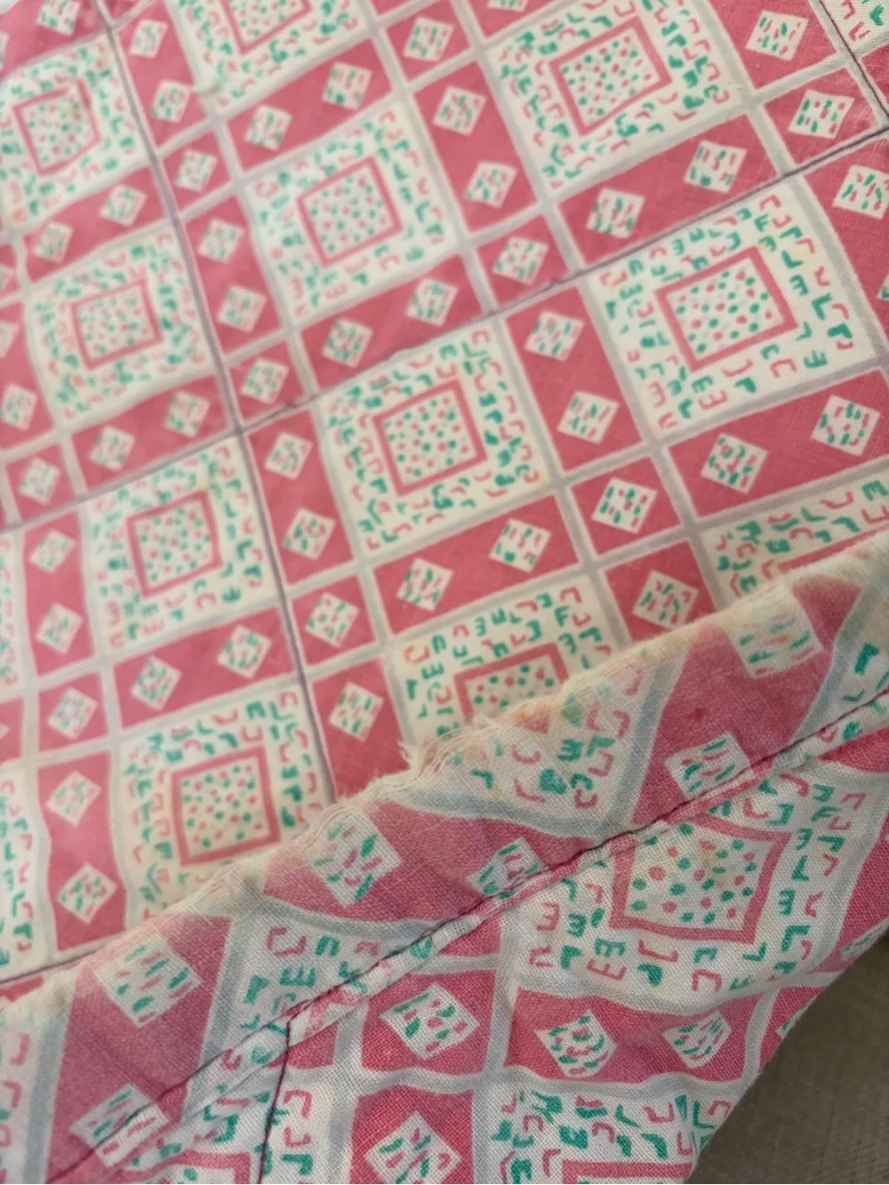 Vintage Little Girl Quilt Pink Teal Patchwork 43x32